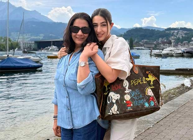 Sara Ali Khan poses against Swiss Alps mountain scenery during a holiday with her mother Amrita Singh