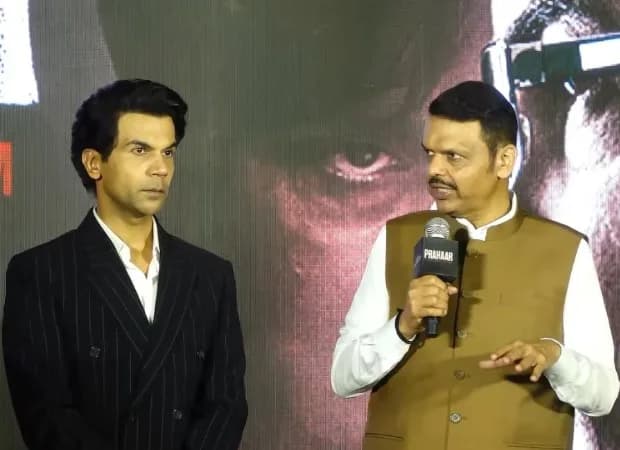 Rajkummar Rao, director Avinash Arun and chief minister Devendra Fadnavis at the Prahaar trailer launch in Mumbai's Chhatrapati Shivaji Maharaj Terminus