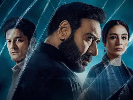 Ajay Devgn in a tense courtroom scene, facing off against Jaideep Ahlawat in Drishyam 3