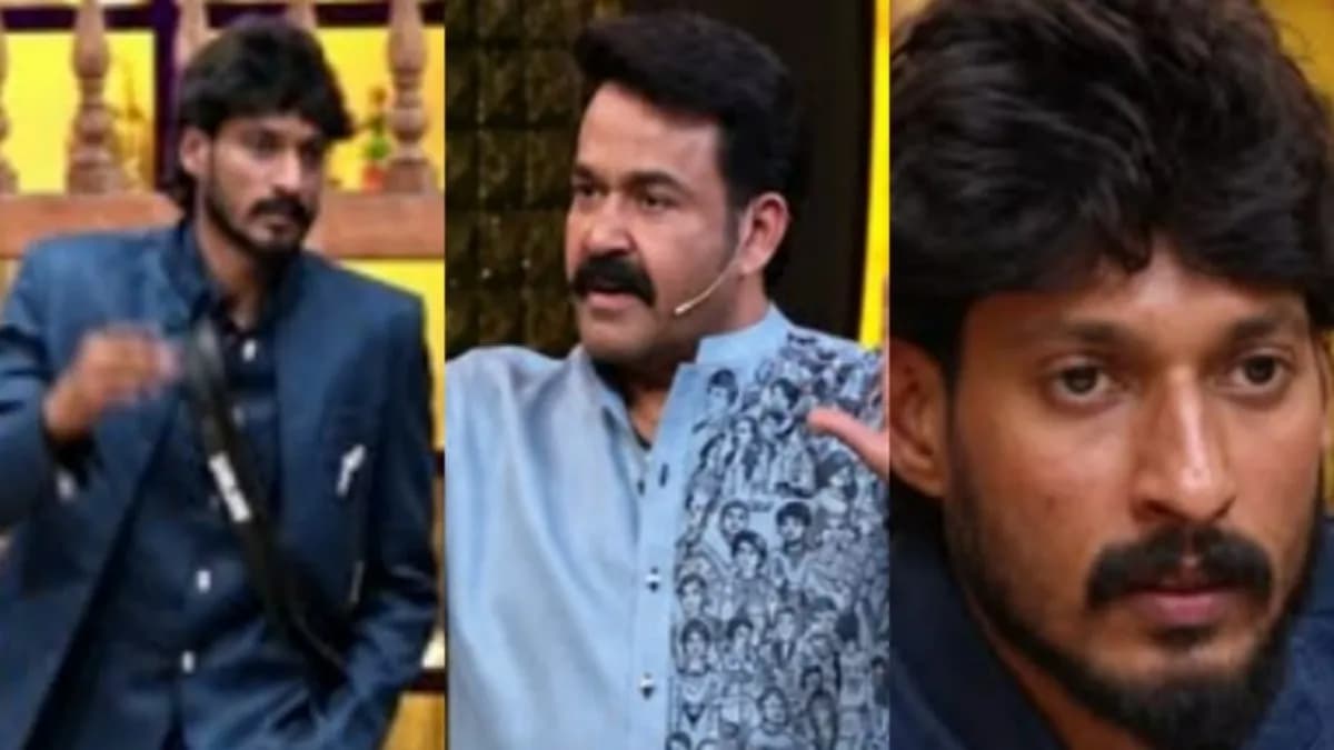 Mohanlal interacting with contestants on the Bigg Boss Malayalam Season 8 set during a weekend episode
