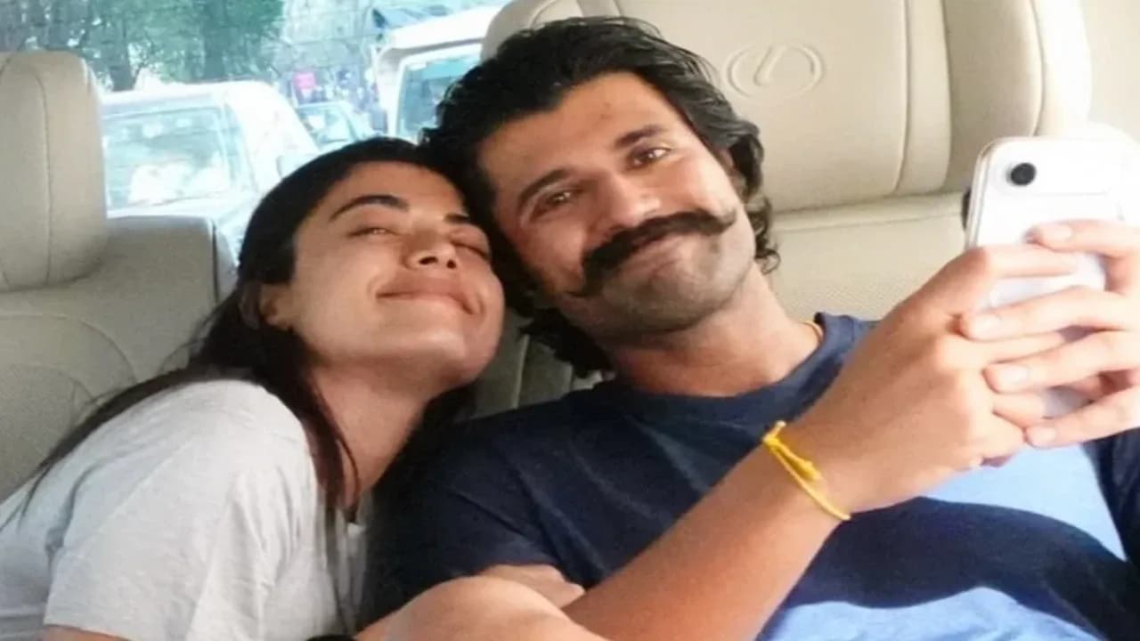 Vijay Deverakonda and Rashmika Mandanna smiling together at a recent event