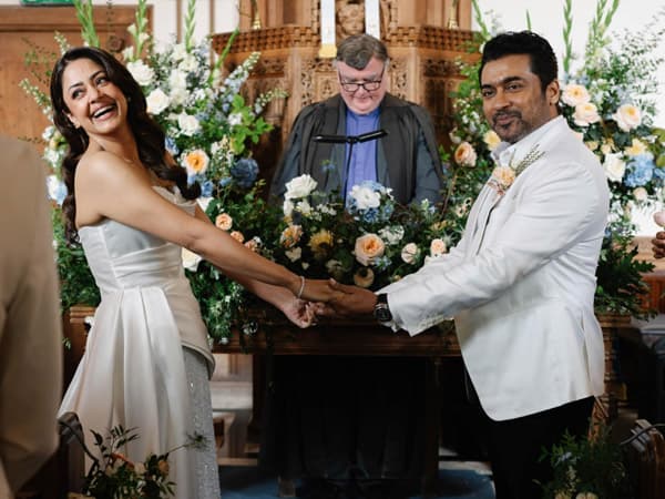 Suriya and Jyotika together at their vow renewal ceremony marking 20 years of marriage
