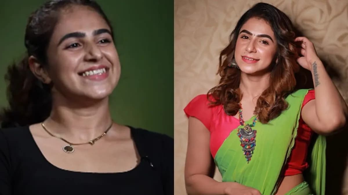 Actress Jaseela Parveen speaking inside the Bigg Boss Malayalam house during her contestant introduction.