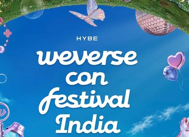 Weverse Con Festival India announcement graphic featuring HYBE and BookMyShow Live branding