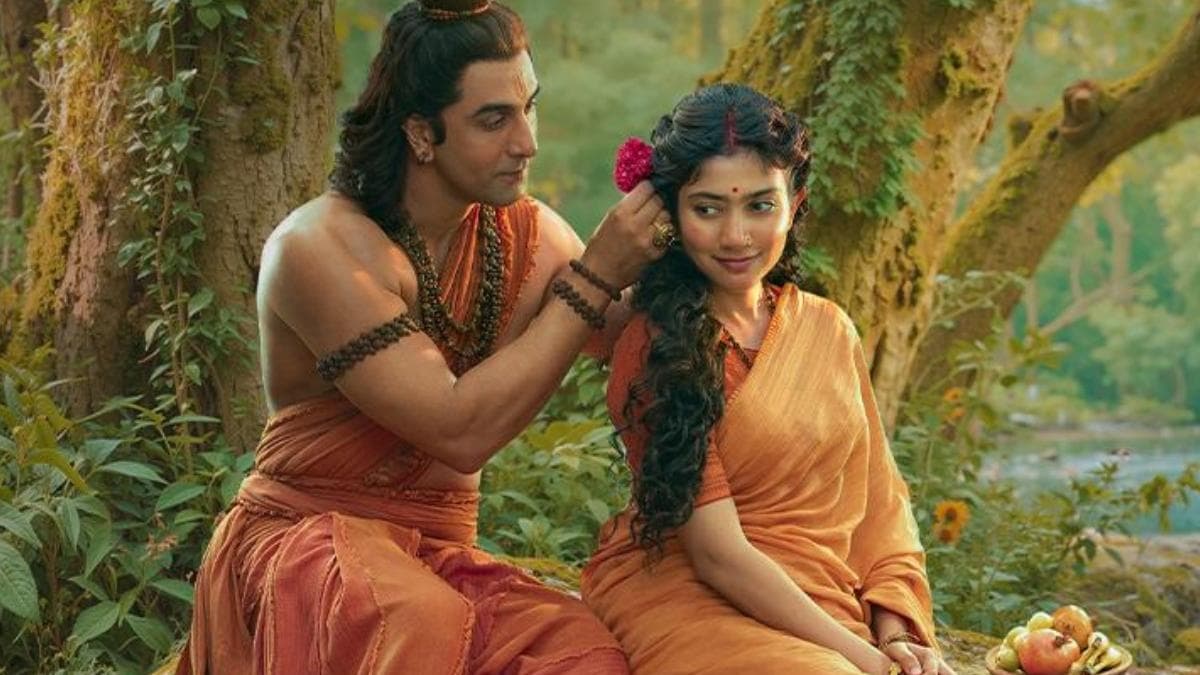 Poster visuals from Ramayana showing Ranbir Kapoor as Ram and Sai Pallavi as Sita for the song Jai Jai Ram