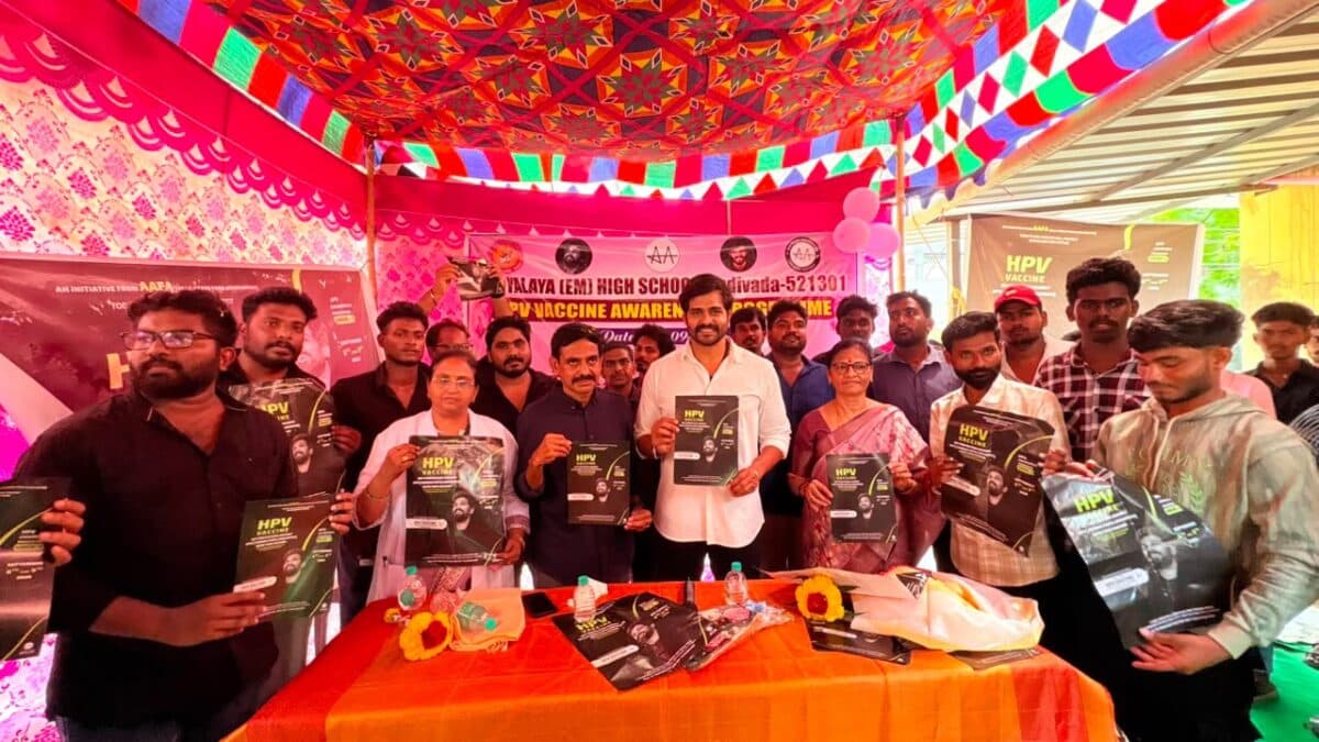 Allu Arjun Fans Association volunteers conducting an HPV awareness session with schoolgirls