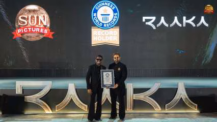 Allu Arjun and director Atlee receiving a Guinness World Records certificate for Raaka's motion‑capture achievement
