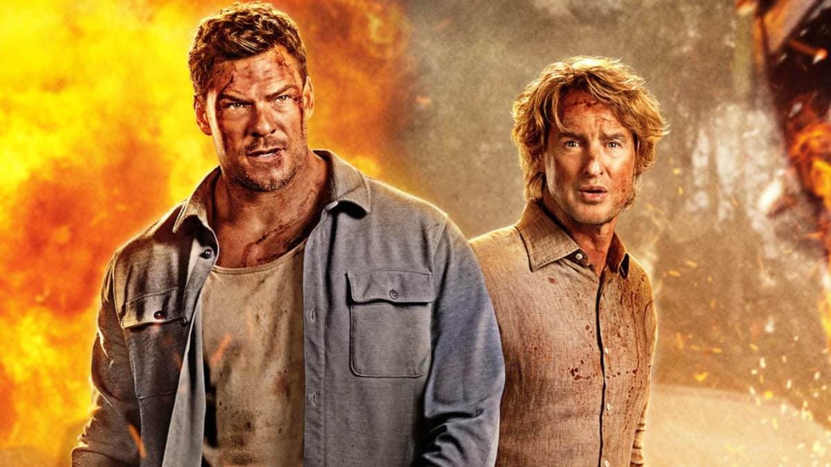 Promotional still from the action-comedy film Runner featuring Alan Ritchson and Owen Wilson