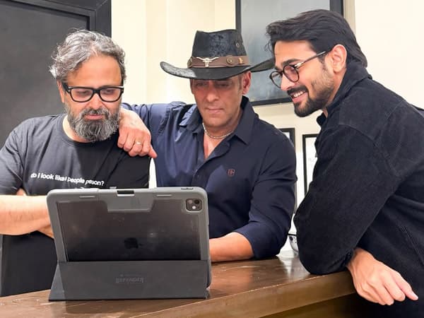 Nikhil Advani, Bhuvan Bam and Salman Khan pose together during a private screening at Salman's Galaxy residence
