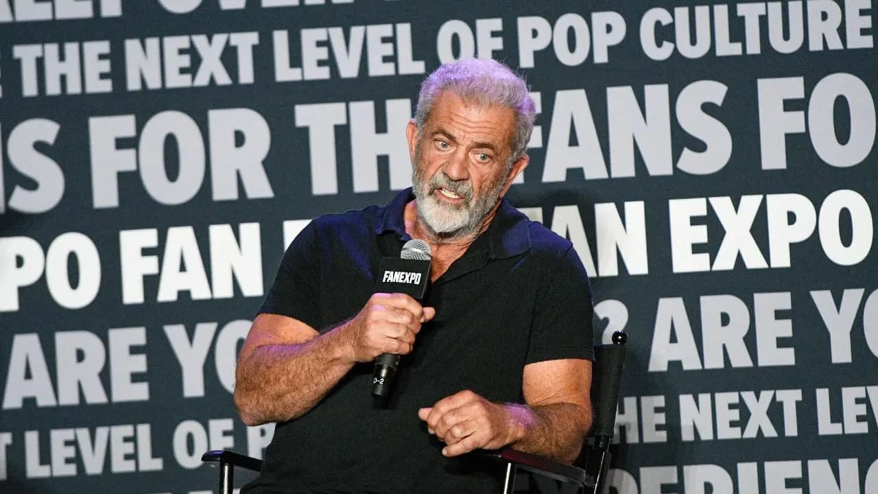 Director Mel Gibson speaking during a television interview about his upcoming film.