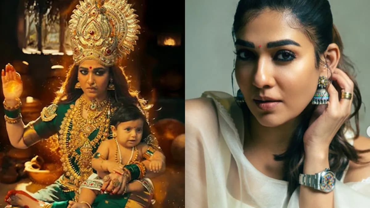 Nayanthara in a promotional still from Mookkuthi Amman 2, directed by Sundar C