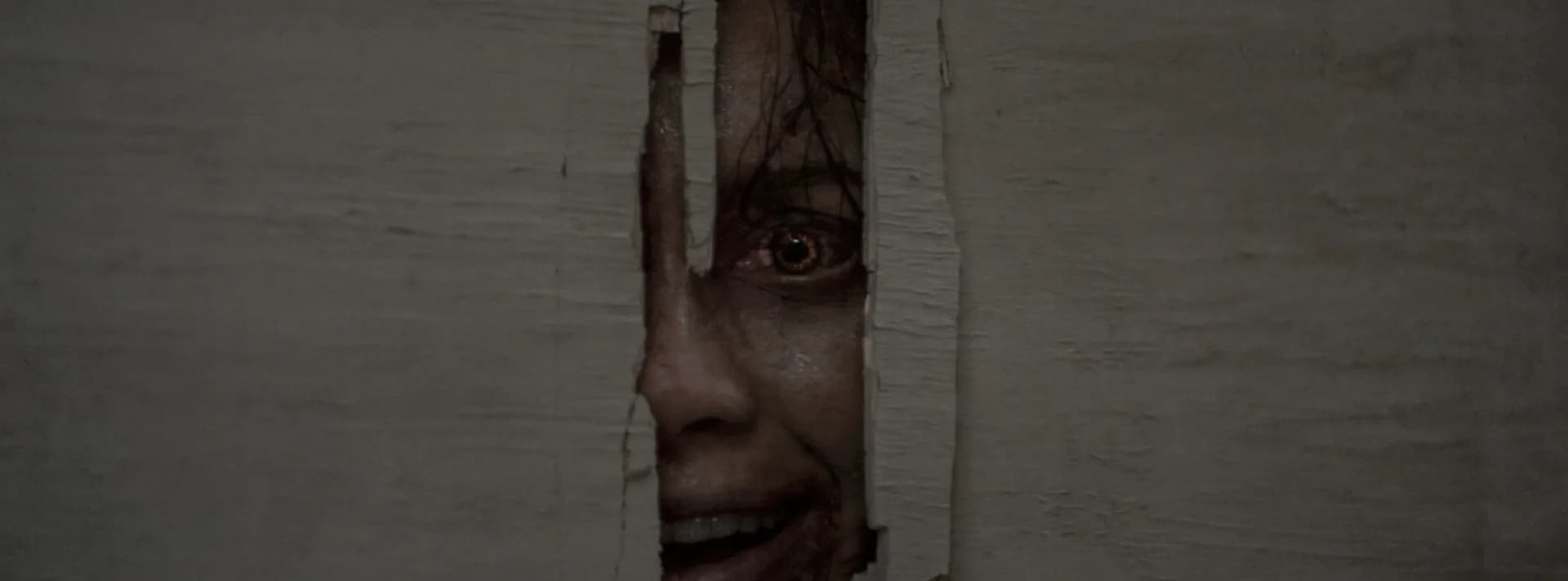 Promotional image from Evil Dead Burn showing a Deadite-transformed character in a family home setting