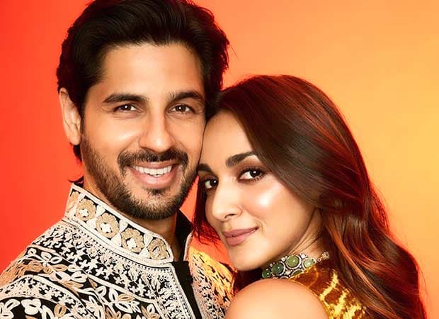 AI-generated retro image of Kiara Advani in a pink puffed-sleeve dress and Sidharth Malhotra in double denim and aviator sunglasses, styled as an 80s Bollywood couple.