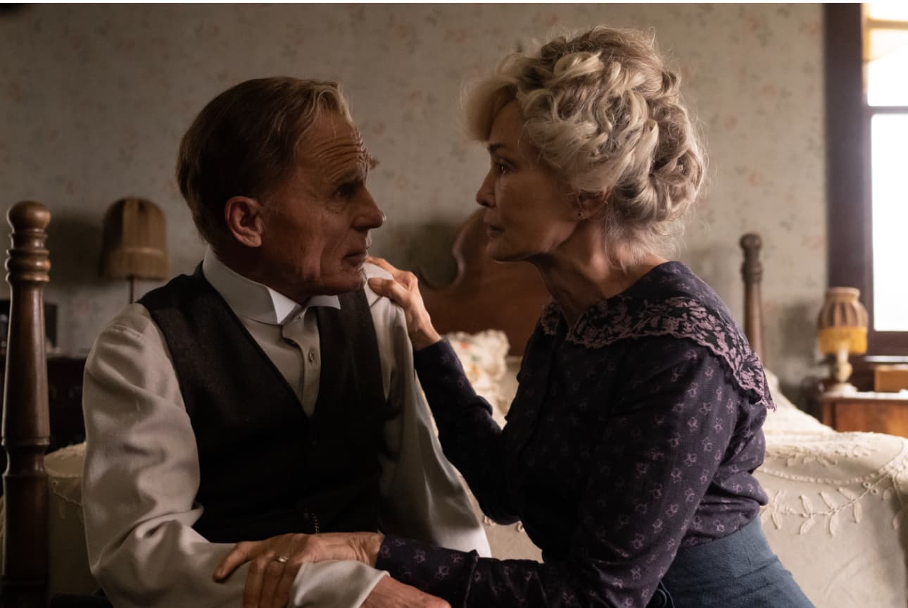 Jessica Lange and Ed Harris in character as Mary and James Tyrone in Long Day's Journey Into Night