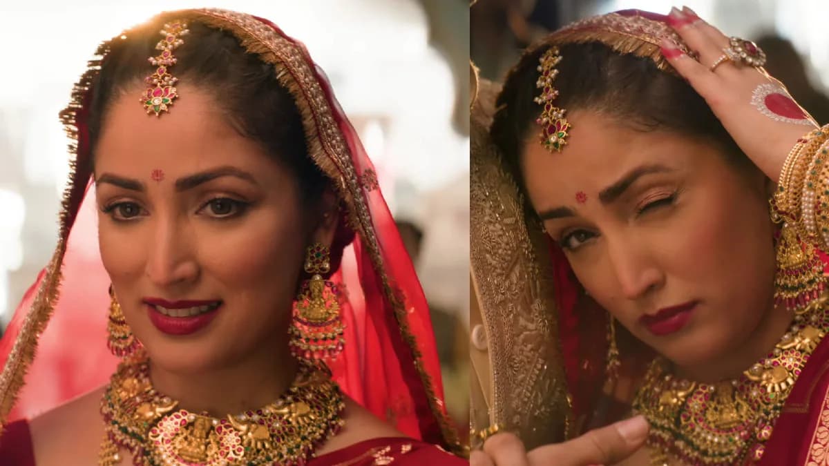 Yami Gautam Dhar as Mohini in a still from the Nayyi Navelli trailer, dressed as a new bride amid a family gathering