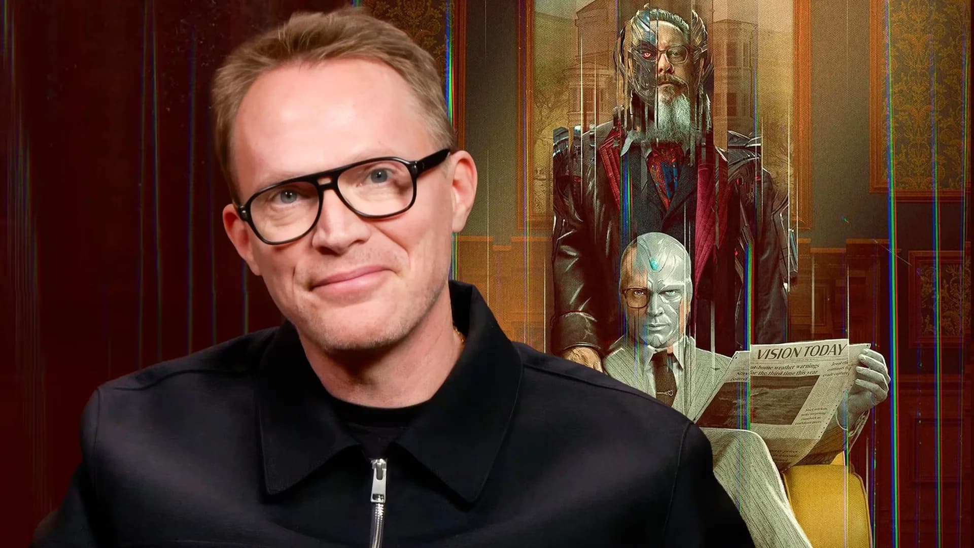 Paul Bettany as Vision in a promotional still for Marvel's VisionQuest on Disney Plus