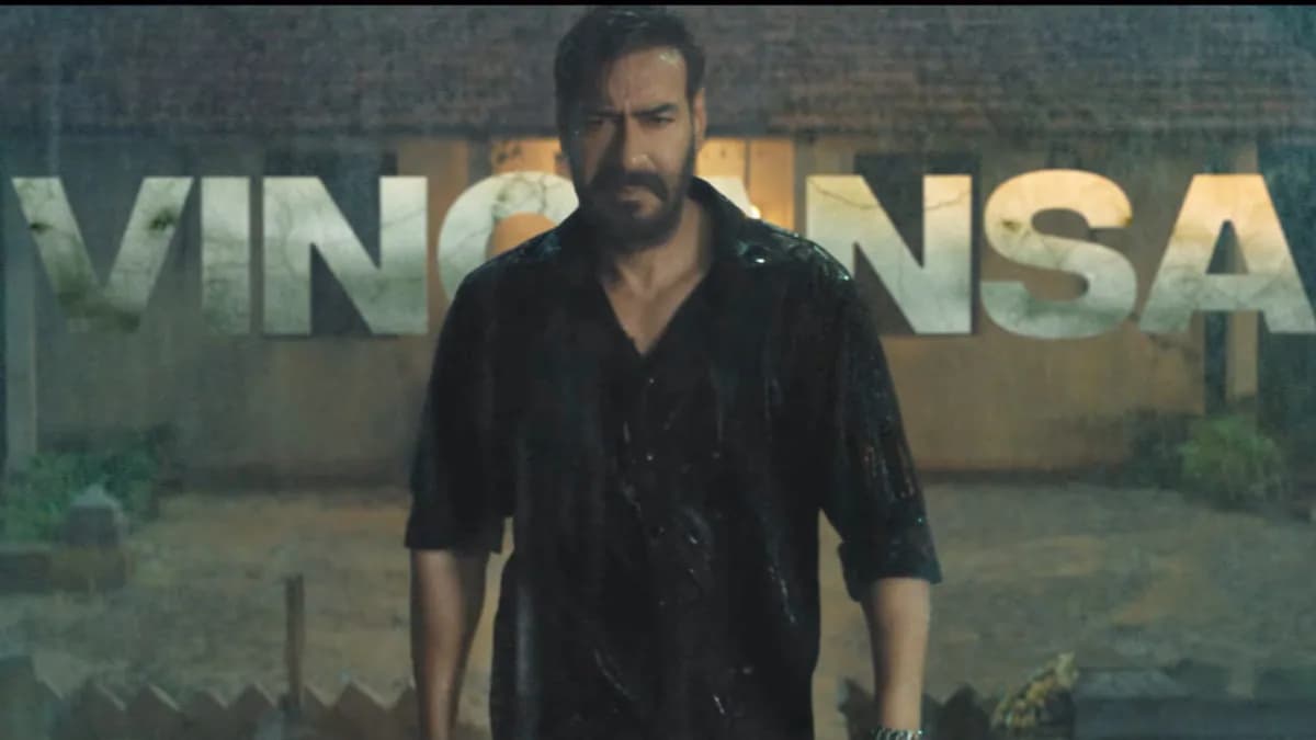 Ajay Devgn speaking on stage as Vijay Salgaonkar ahead of Drishyam: The Conclusion release