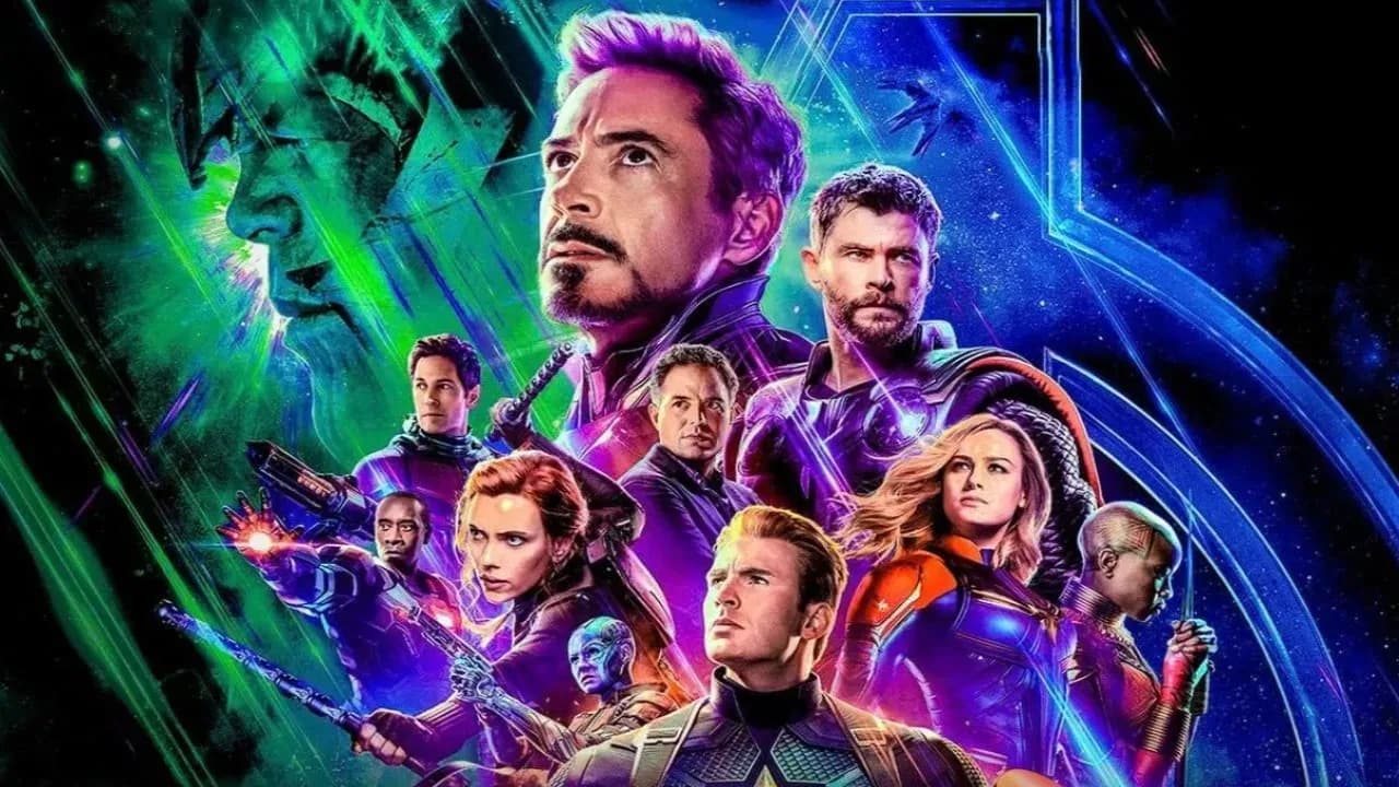 Marquee of Avengers Endgame Encore lit up outside a Mumbai PVR Inox theatre