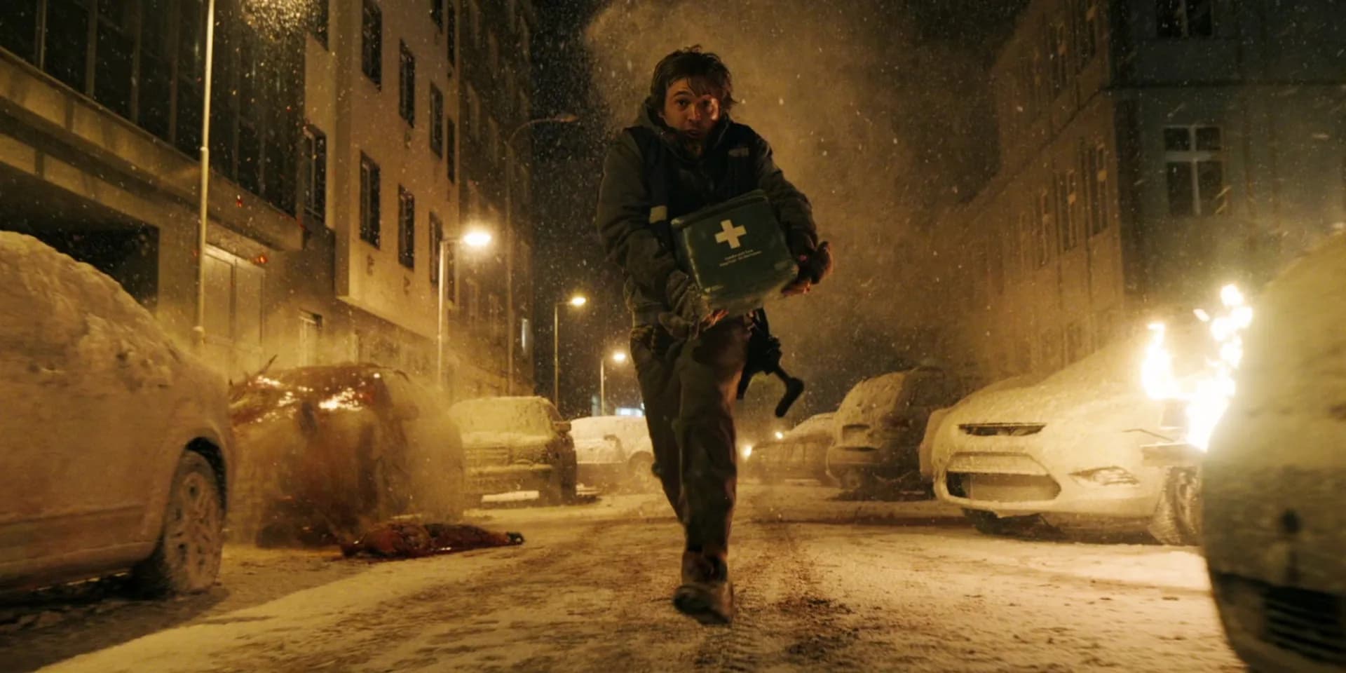 Promotional still from Zach Cregger's Resident Evil reboot starring Austin Abrams