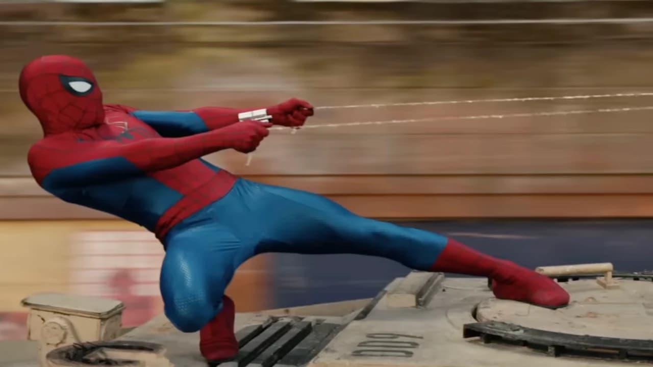 Tom Holland in costume as Spider-Man in a still from Spider-Man: Brand New Day