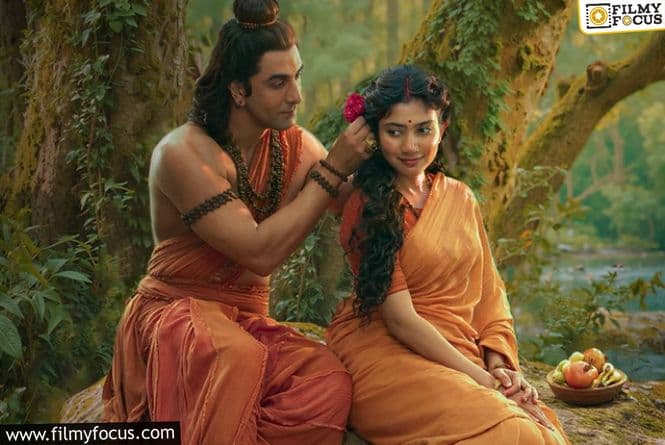Motion poster of Ranbir Kapoor as Ram and Sai Pallavi as Sita from the film Ramayana, released alongside the song Jai Jai Ram